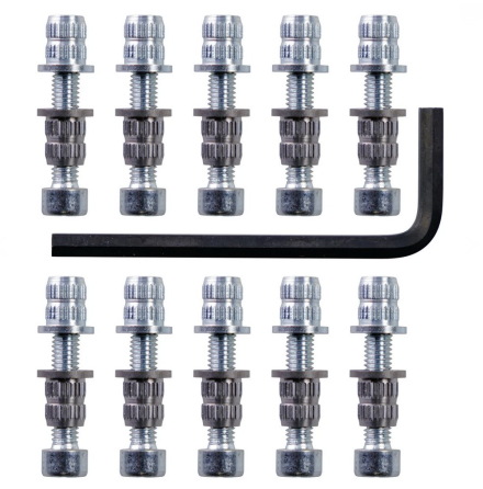 Skruv , g�nga samt styrning i M6 till formar (Set med 12st per del)
